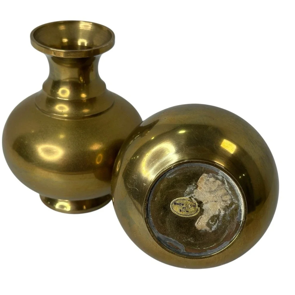 Brass Vase Set India - Mid Century Squat Small Vase Set 4